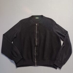Monoprix Mens XL Full Zip Knit Cardigan Sweater Black Ribbed Textured Bomber‎